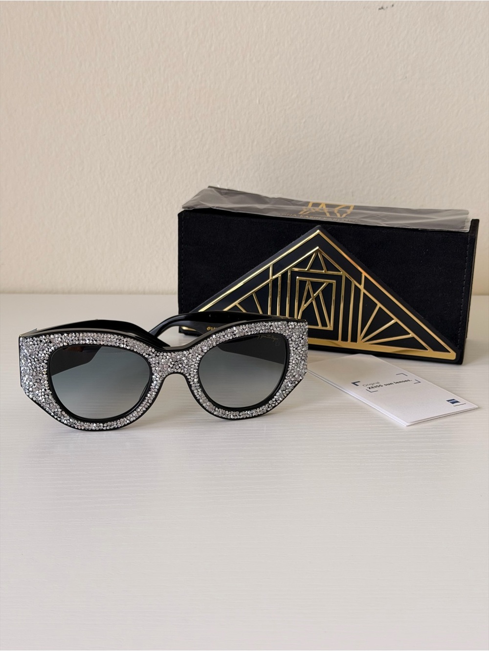 New ANNA KARIN KARLSSON Crystal Ice Black Cat-Eye Sunglasses Lucky Goes To Vegas